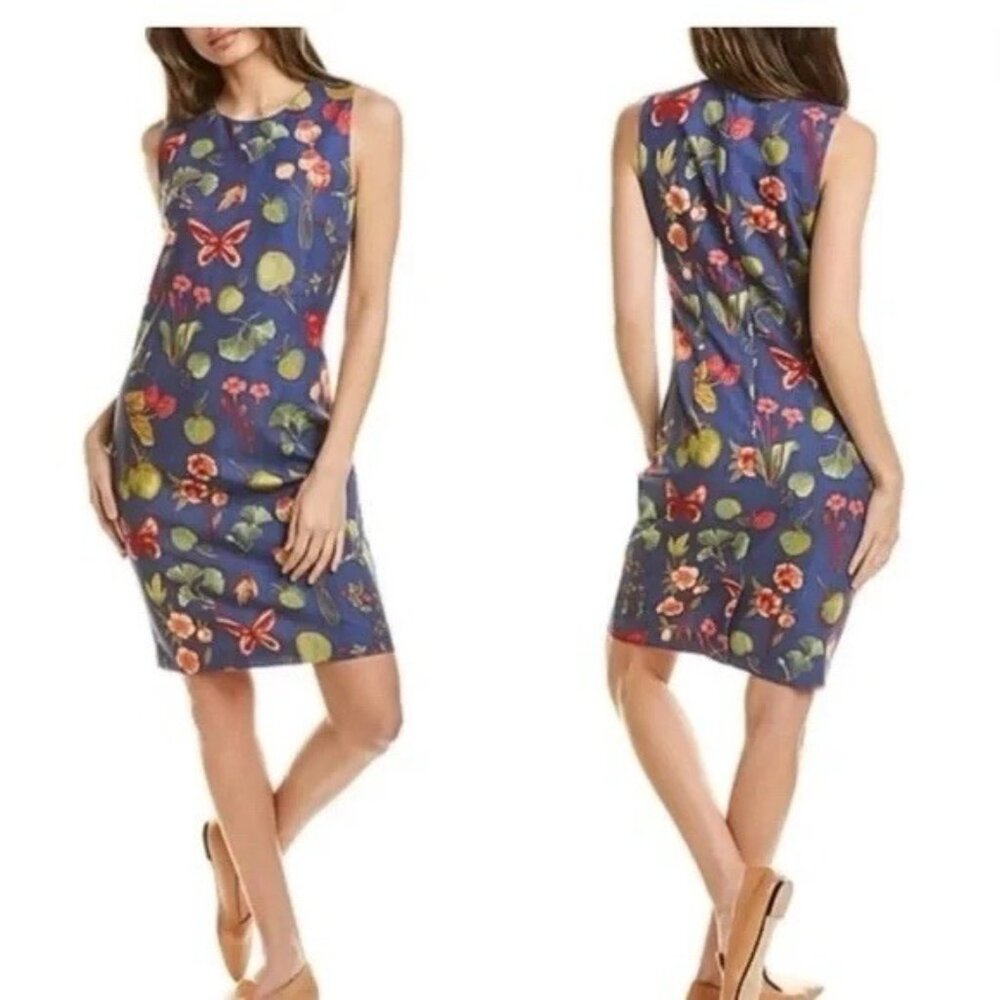 J.McLaughlin Belinda Greenhouse Floral Butterfly Sheath Dress Size 14 2086